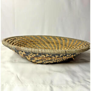 Vintage Handwoven Coiled Grass Basket Bowl Native American Pima 1930s